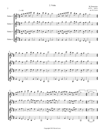 Four Dances from Terpsichore (Guitar Quartet) - Score and Parts image number null