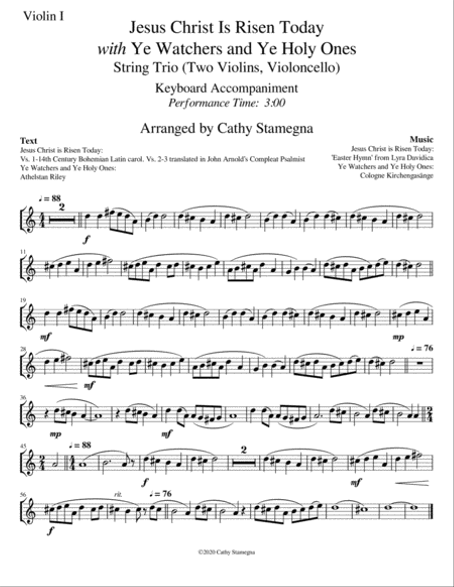 Jesus Christ is Risen Today with Ye Watchers and Ye Holy Ones-String Trio (2 Violins, Cello, Acc.) String Trio scores gallery preview page 6