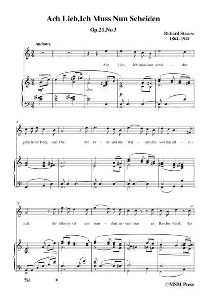 Richard Strauss-Ach Lieb,Ich Muss Nun Scheiden in a minor,for Voice and Piano image number null