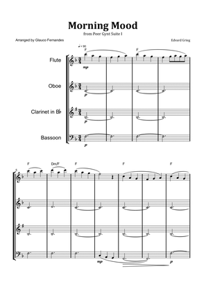 Morning Mood by Grieg - Woodwind Quartet with Chord Notation