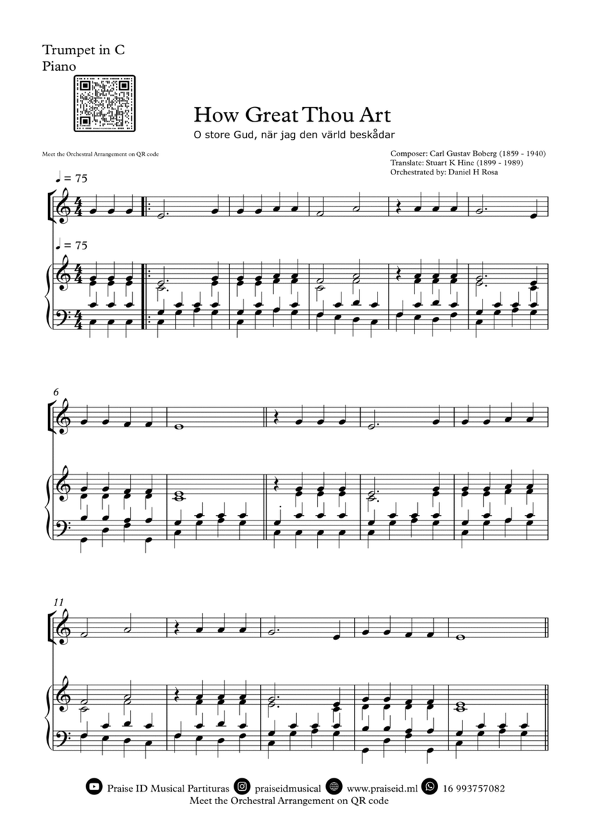 How Great Thou Art - "O store Gud." - Easy C Trumpet and Piano image number null