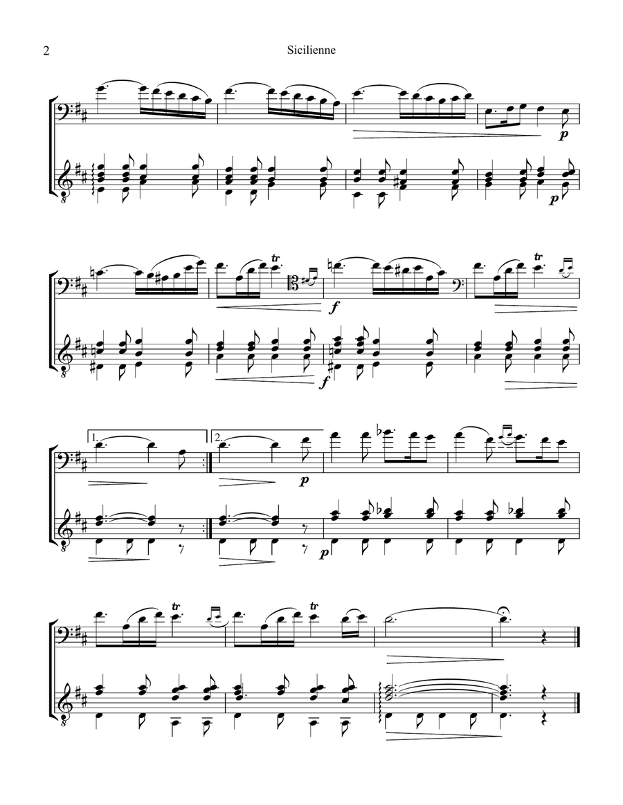 Sicilienne for cello and guitar Sicilienne for cello and guitar Cello scores gallery preview page 2