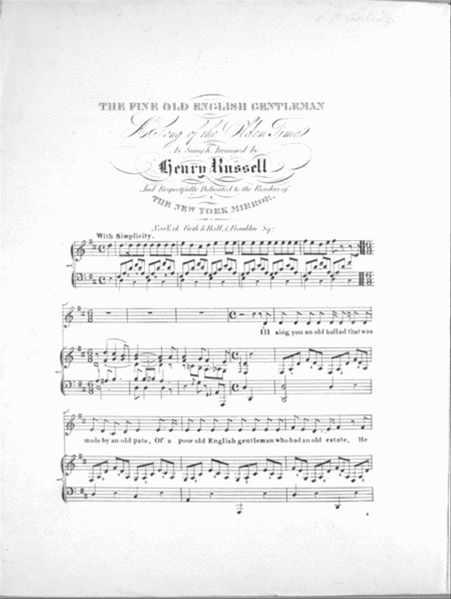 The Fine Old English Gentleman. A Song of the Olden Time Voice scores gallery preview page 1