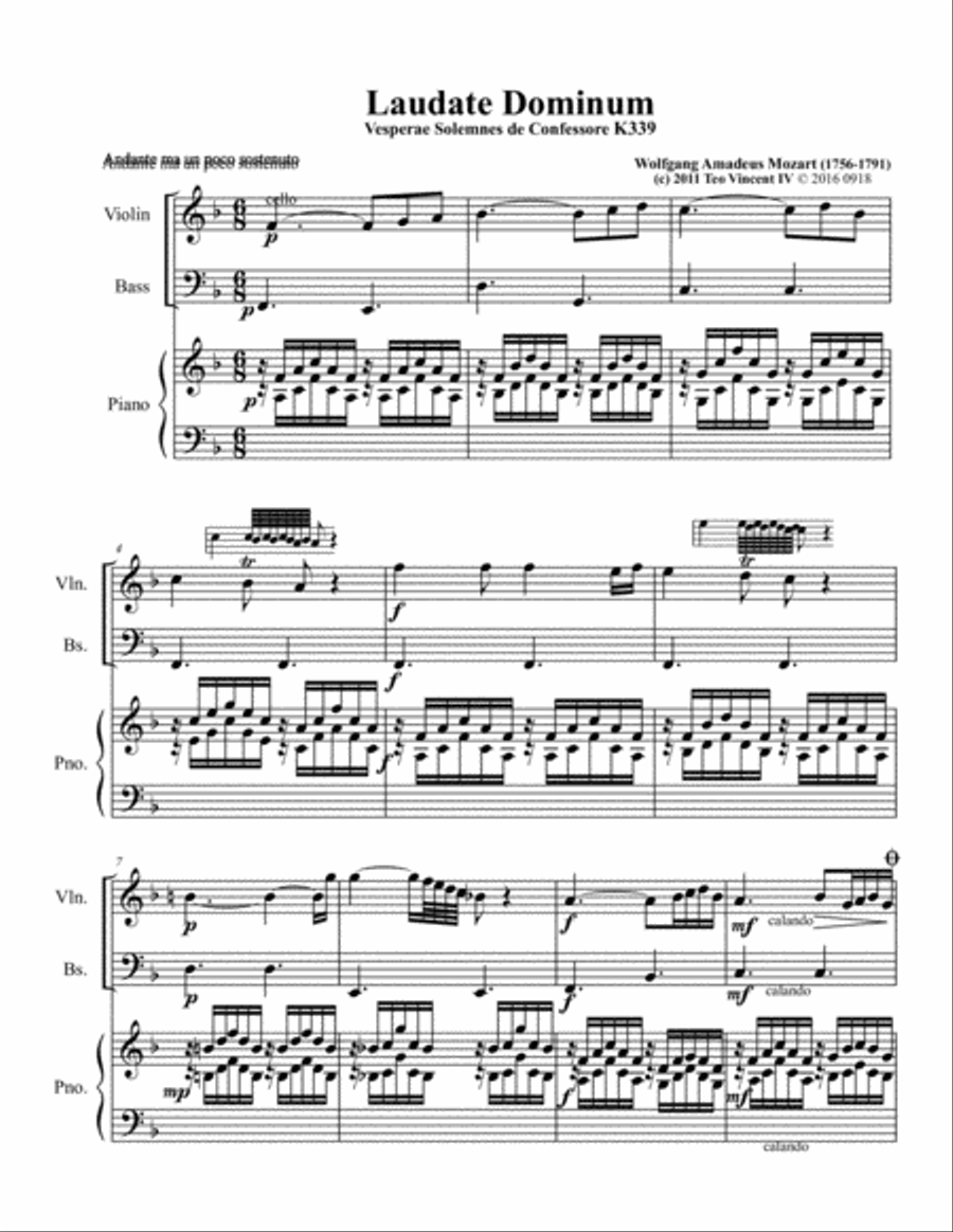 Vesperae solennes de confessore, K.339: V. Laudate Dominum String Orchestra scores gallery preview page 1