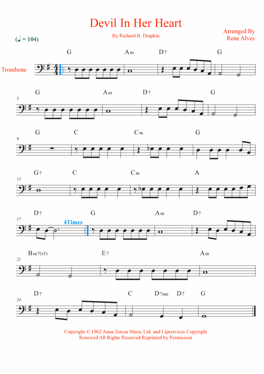 Devil In Her Heart Devil In Her Heart Trombone Solo scores gallery preview page 1