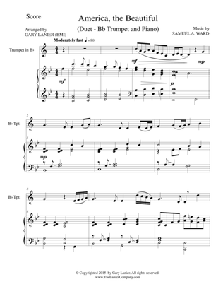 AMERICA, THE BEAUTIFUL (Duet – Bb Trumpet and Piano/Score and Parts)