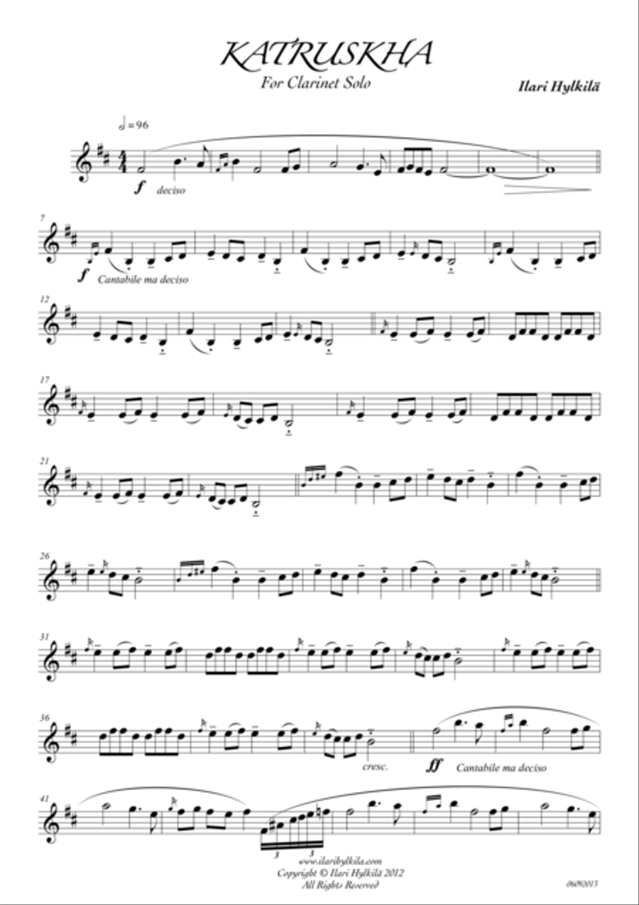 Katruskha (for Clarinet solo) Clarinet Solo scores gallery preview page 1
