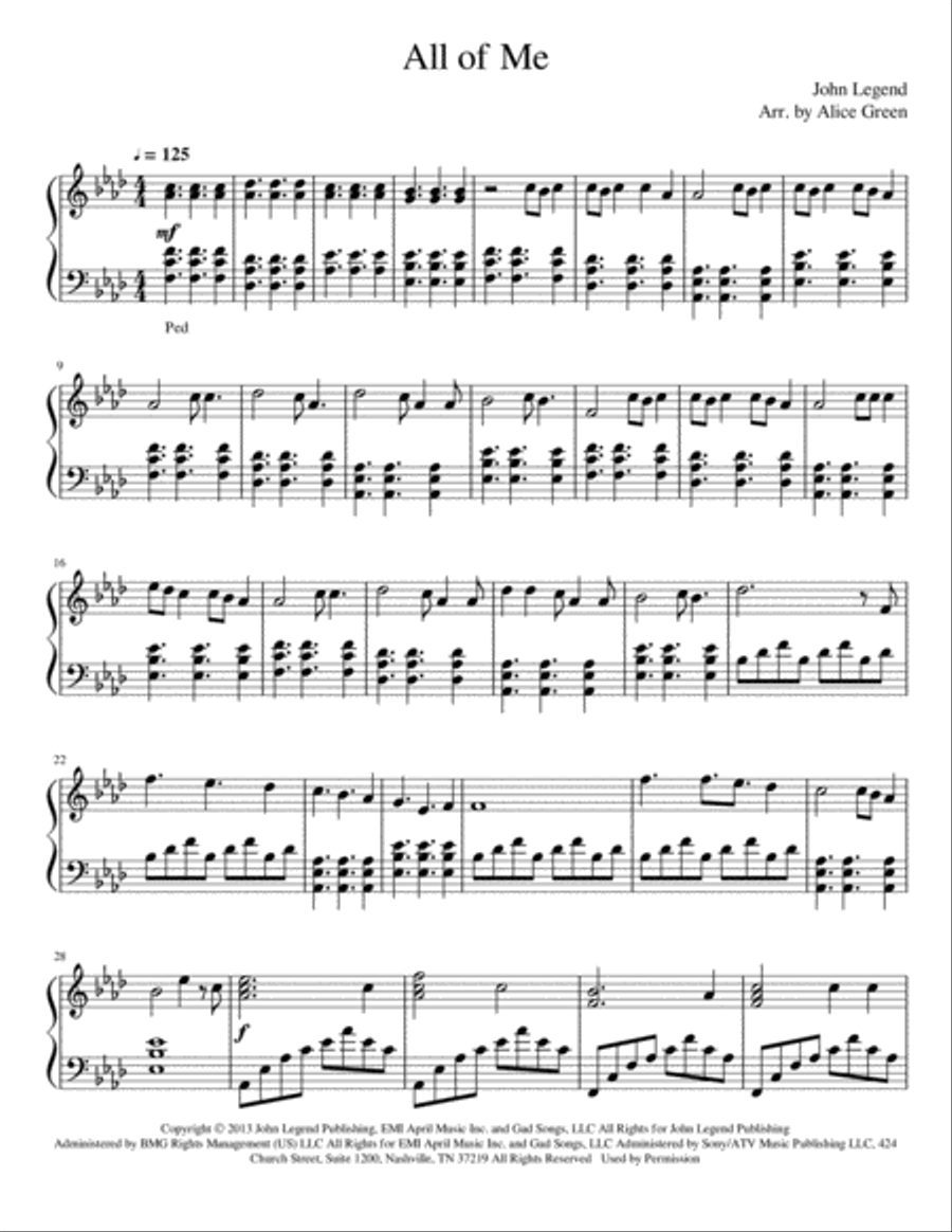 All Of Me Piano Solo scores gallery preview page 1