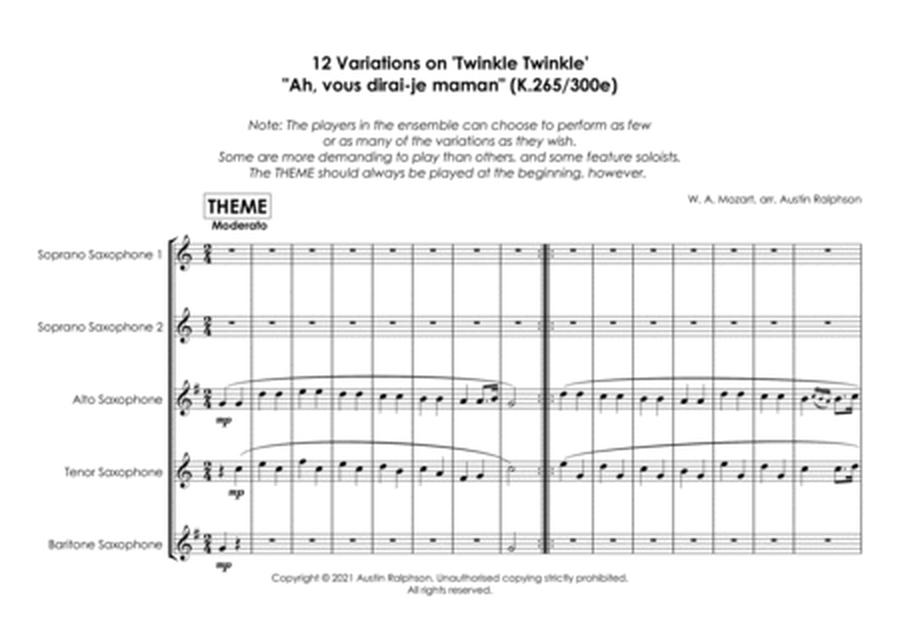 12 Variations on ’Twinkle Twinkle Little Star’ "Ah, vous dirai-je maman" (K.265/300e) - sax quintet image number null