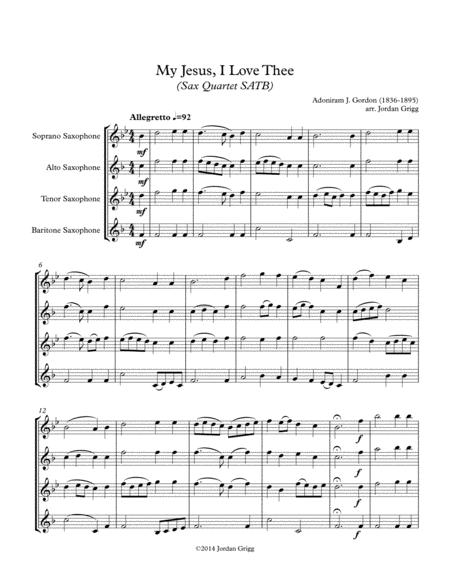 My Jesus, I Love Thee (Sax Quartet SATB) image number null