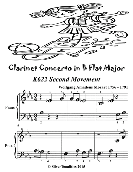 Clarinet Concerto in B Flat k622 2nd Movement Beginner Piano Sheet Music 2nd Edition
