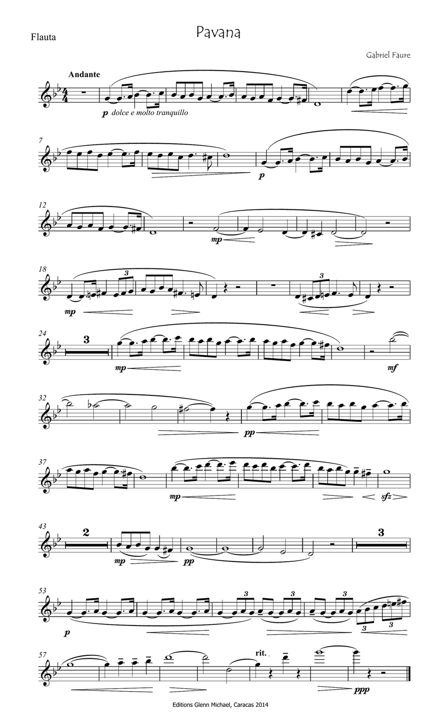 Faure Pavane for Flute & piano in G minor Faure Pavane for Flute & piano in G minor Flute Solo scores gallery preview page 2