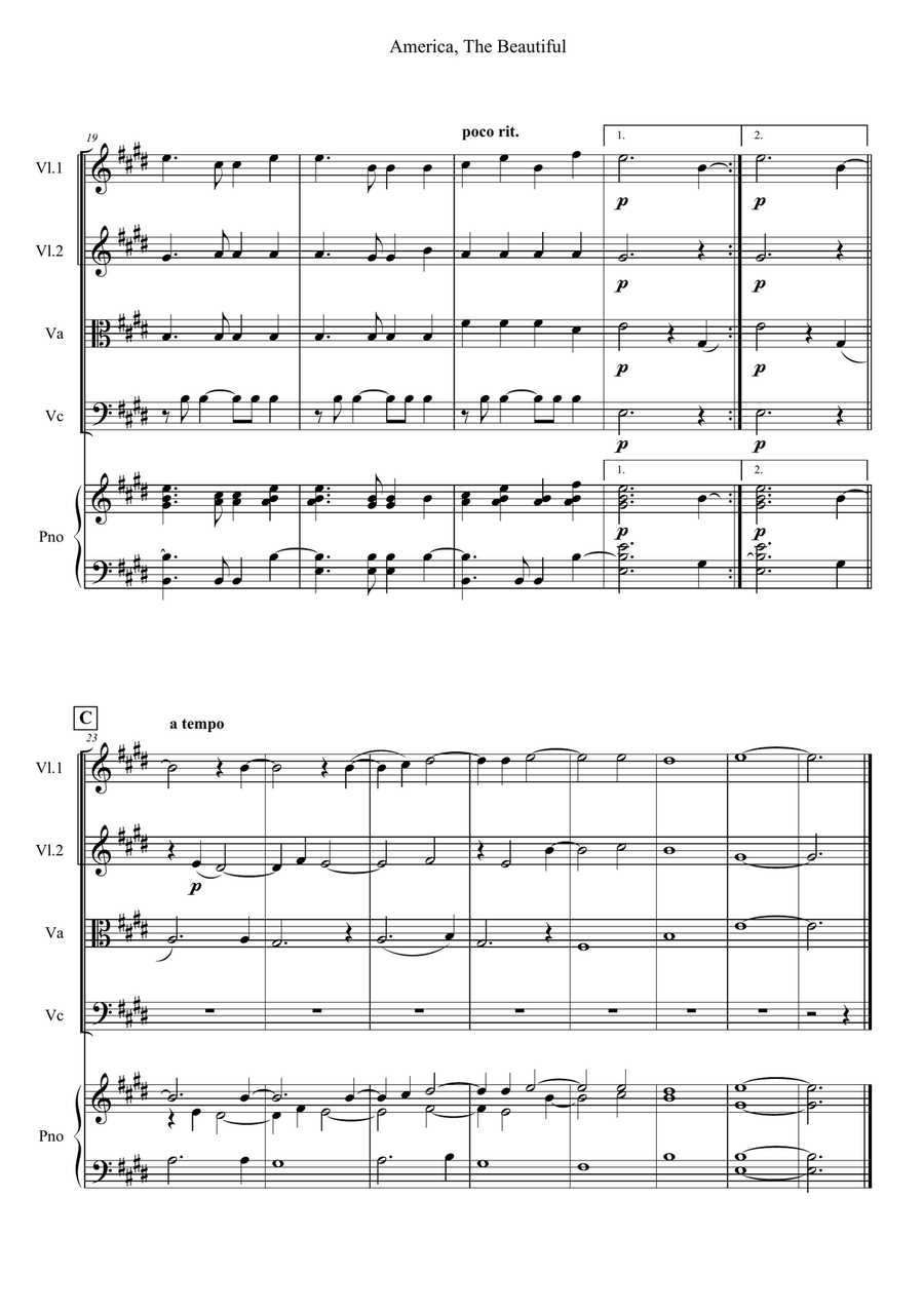 America, The Beautiful Piano Solo scores gallery preview page 3