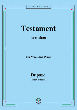 Book cover for Duparc-Testament in c minor,for Voice and Piano