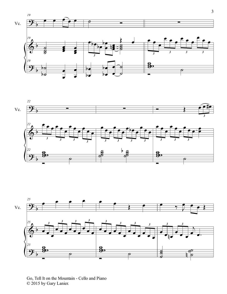 GO, TELL IT ON THE MOUNTAIN (Duet – Cello and Piano/Score and Parts) image number null