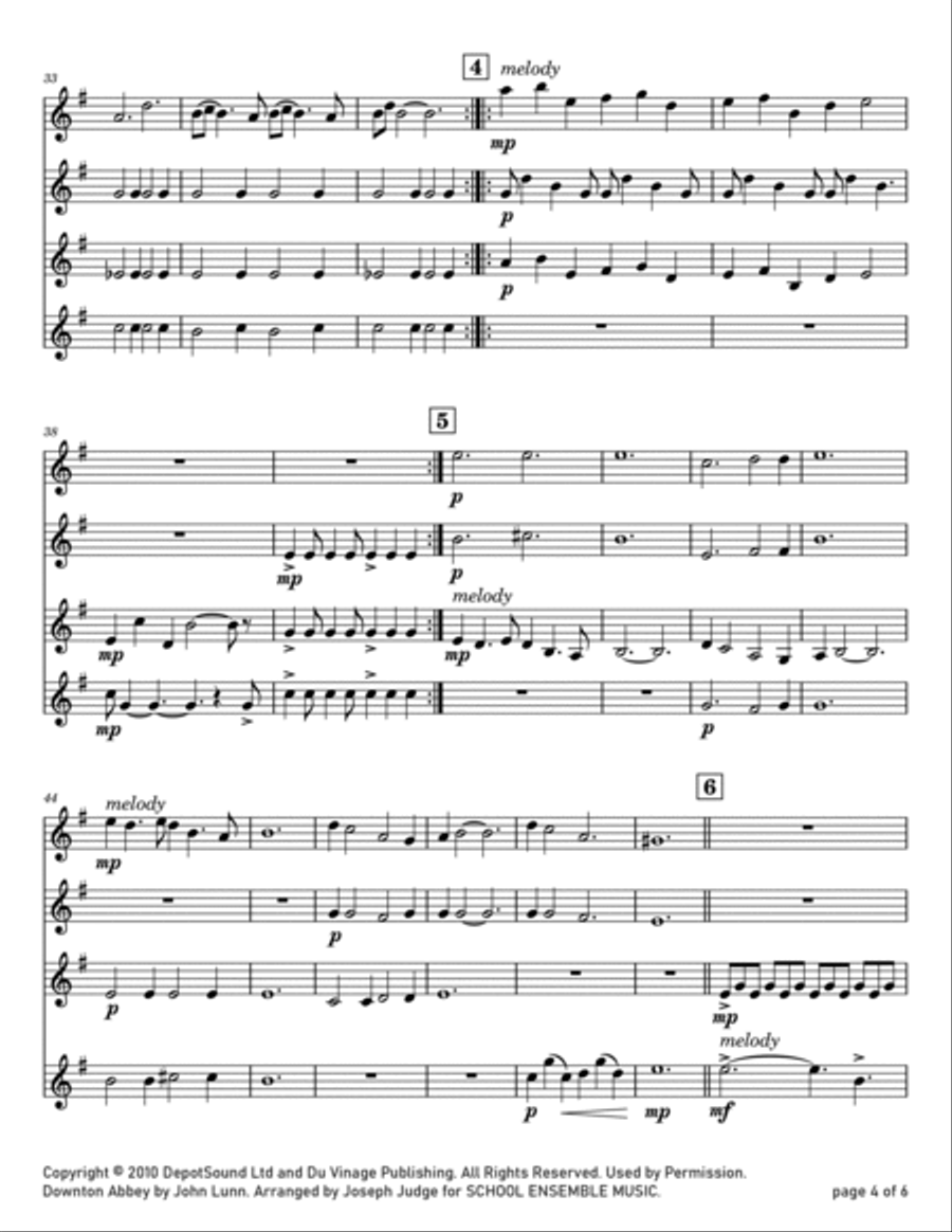 Downton Abbey (Theme) Downton Abbey (Theme) Clarinet Quartet scores gallery preview page 4