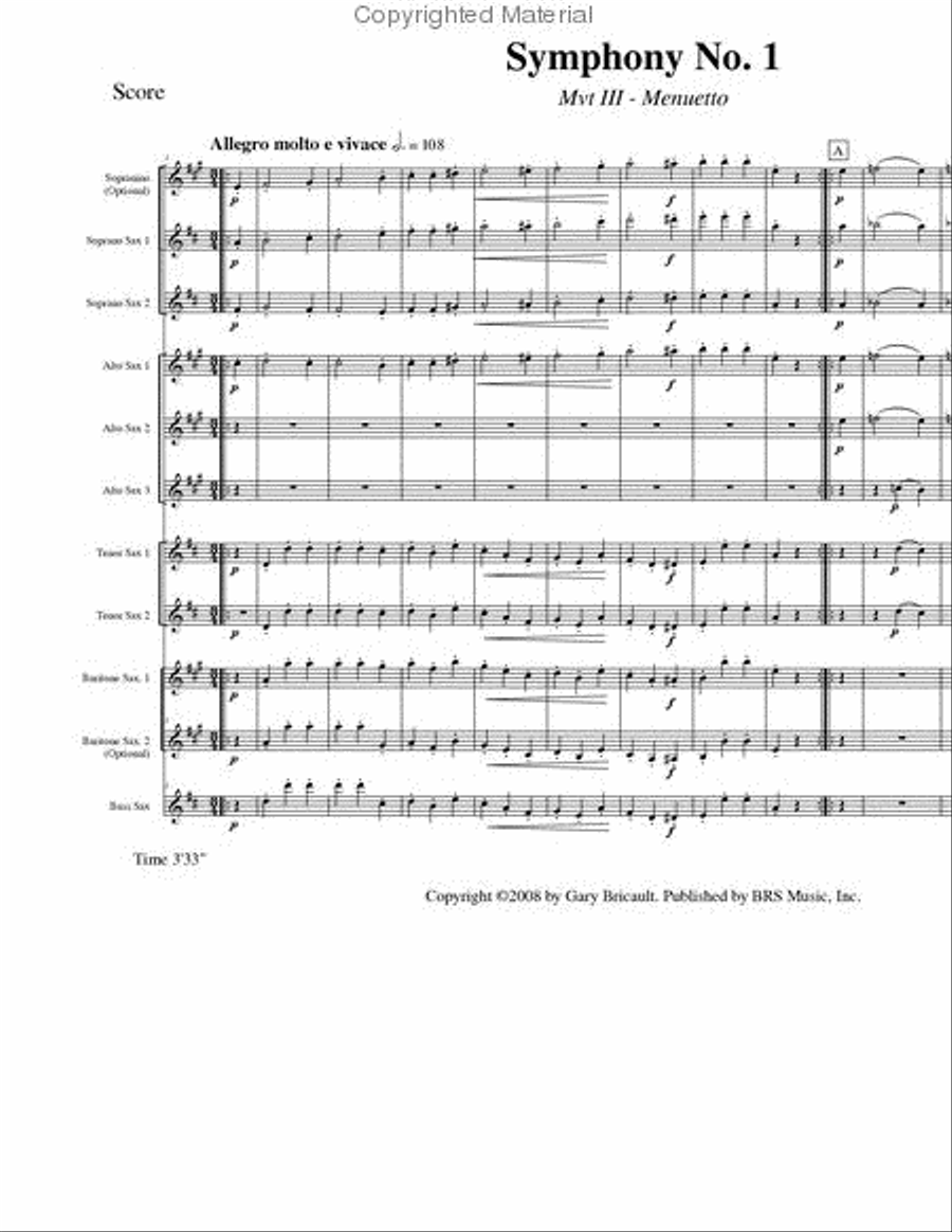 Symphony No. 1, Menuetto Saxophone Ensemble scores gallery preview page 2