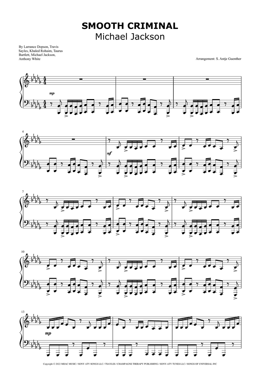 Bad Man (smooth Criminal) Piano Solo scores gallery preview page 1