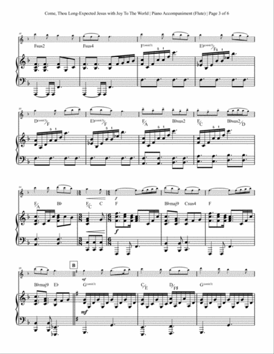 Come, Thou Long-Expected Jesus with Joy To The World - Flute Solo with Piano Accompaniment Flute Solo scores gallery preview page 3