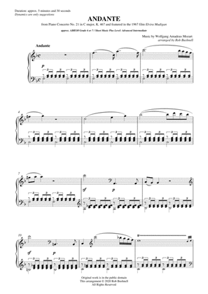 Andante (2nd Movement) from Piano Concerto No. 21 "Elvira Madigan" (Mozart) - Solo Piano (Level 4)