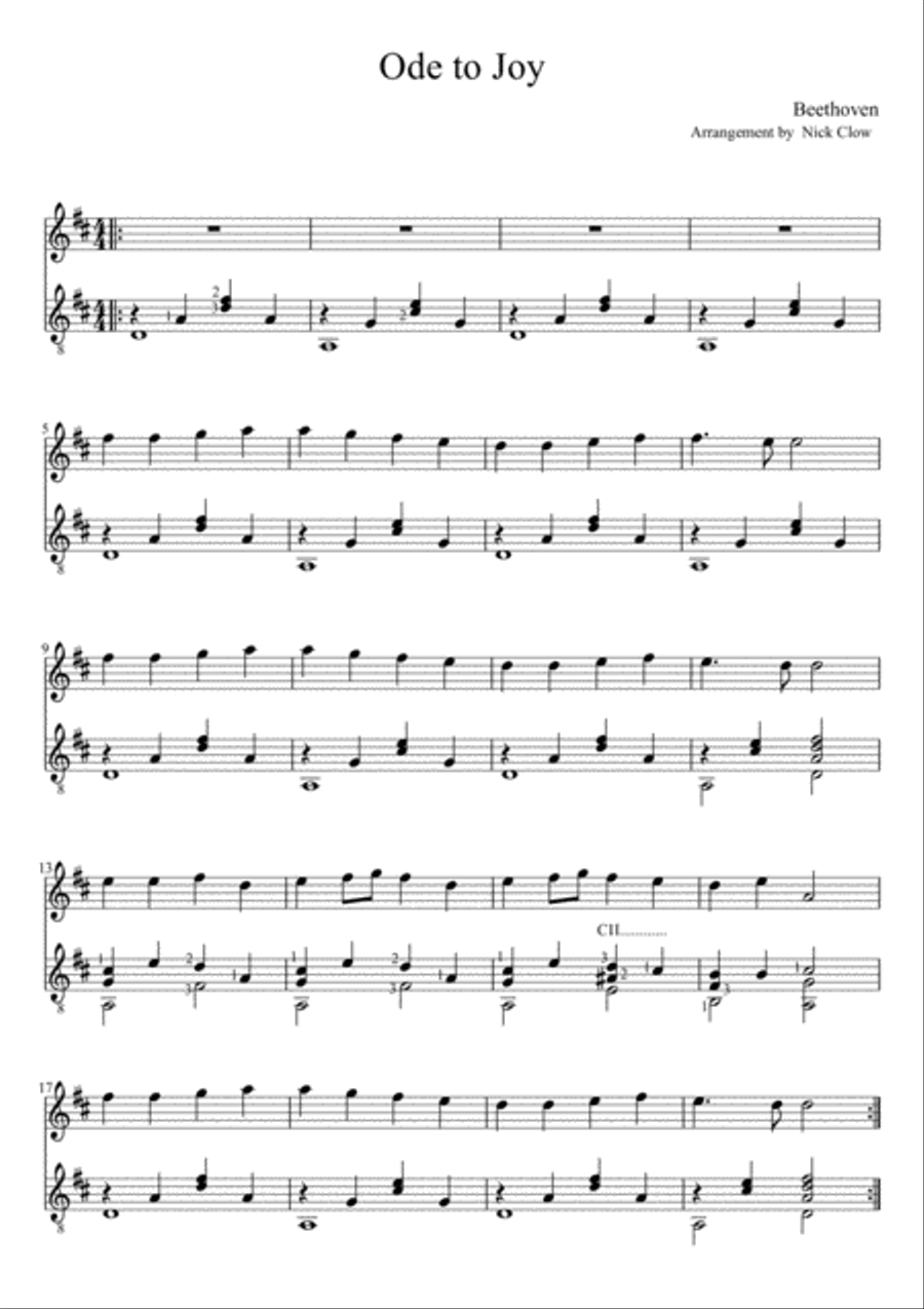 Ode to Joy Classical Guitar scores gallery preview page 1
