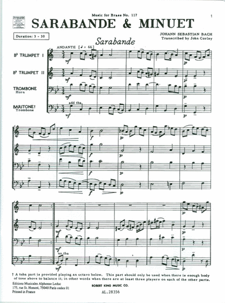 Sarabande Et Menuet (quartet-brass)