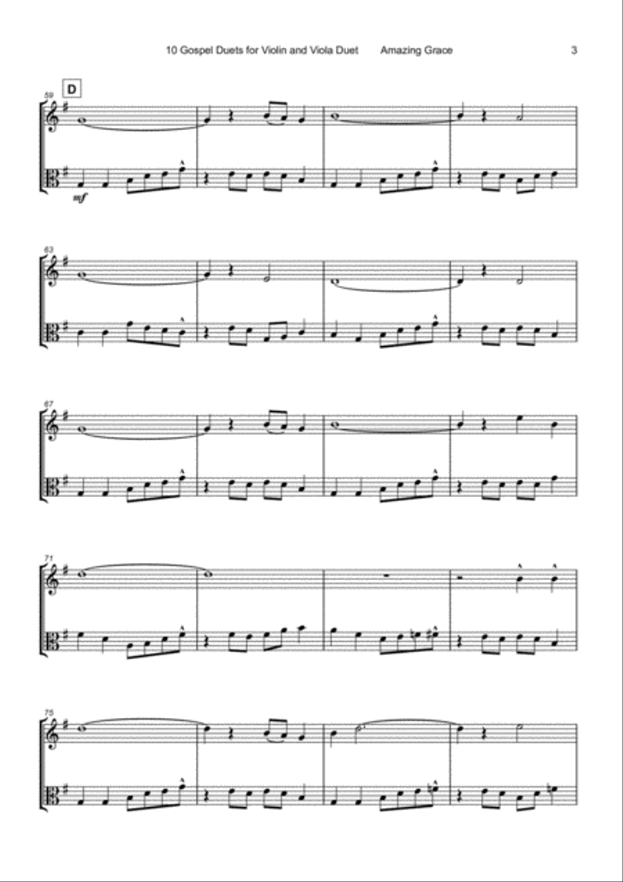 10 Gospel Duets for Violin and Viola String Duet scores gallery preview page 5