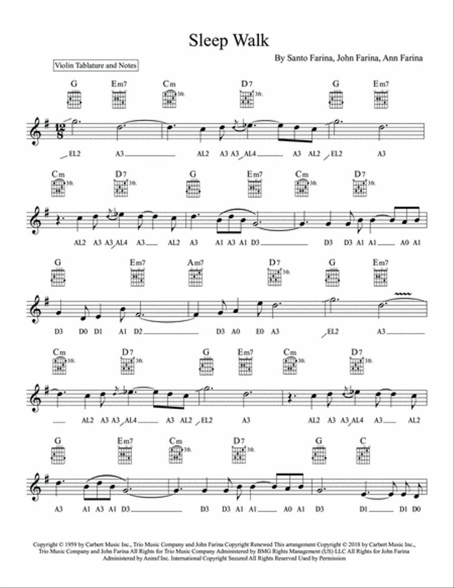 Sleepwalk (Instrumental Version) Violin Solo scores gallery preview page 3