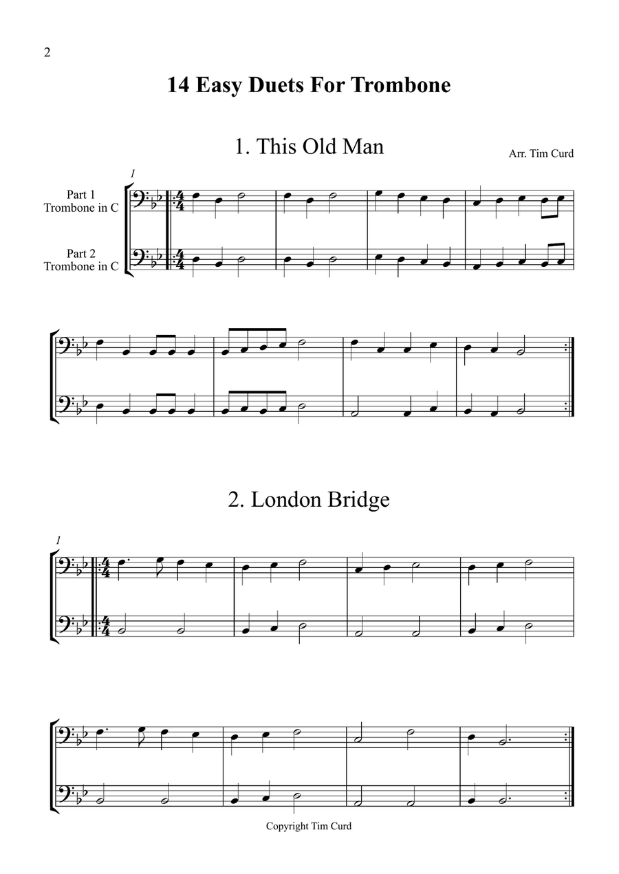14 Easy Duets For Trombone Trombone Duet scores gallery preview page 2