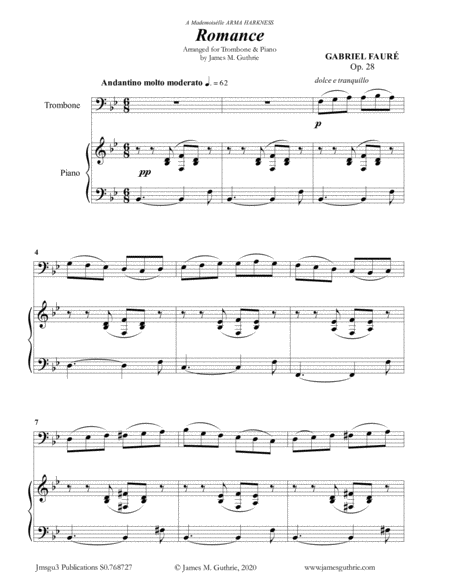 Fauré: Romance Op. 28 for Trombone & Piano image number null
