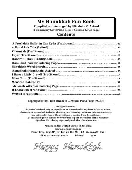 My Hanukkah Fun Book by Traditional Piano Method - Digital Sheet Music