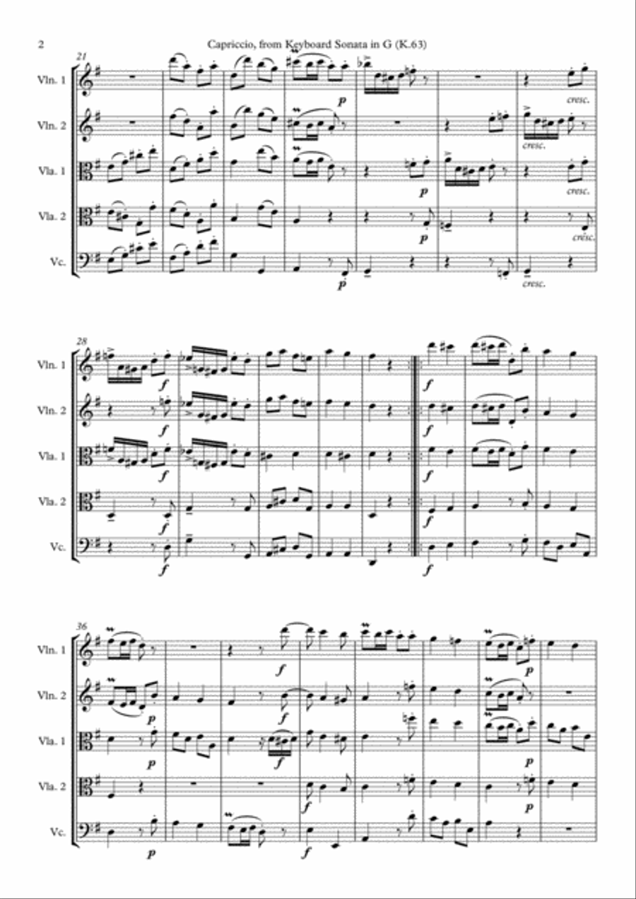 Scarlatti Capriccio arranged for String Quintet String Quintet scores gallery preview page 3