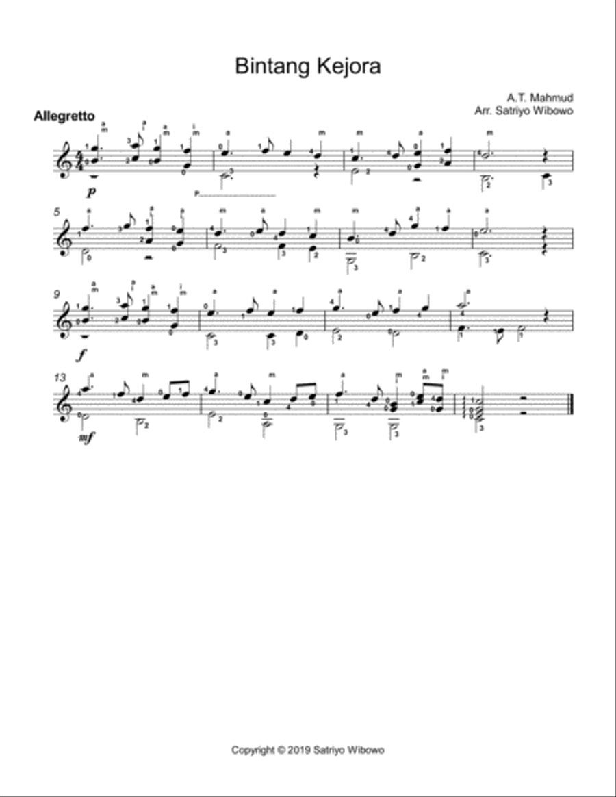 Bintang Ku Bintang Kejora Acoustic Guitar scores gallery preview page 1