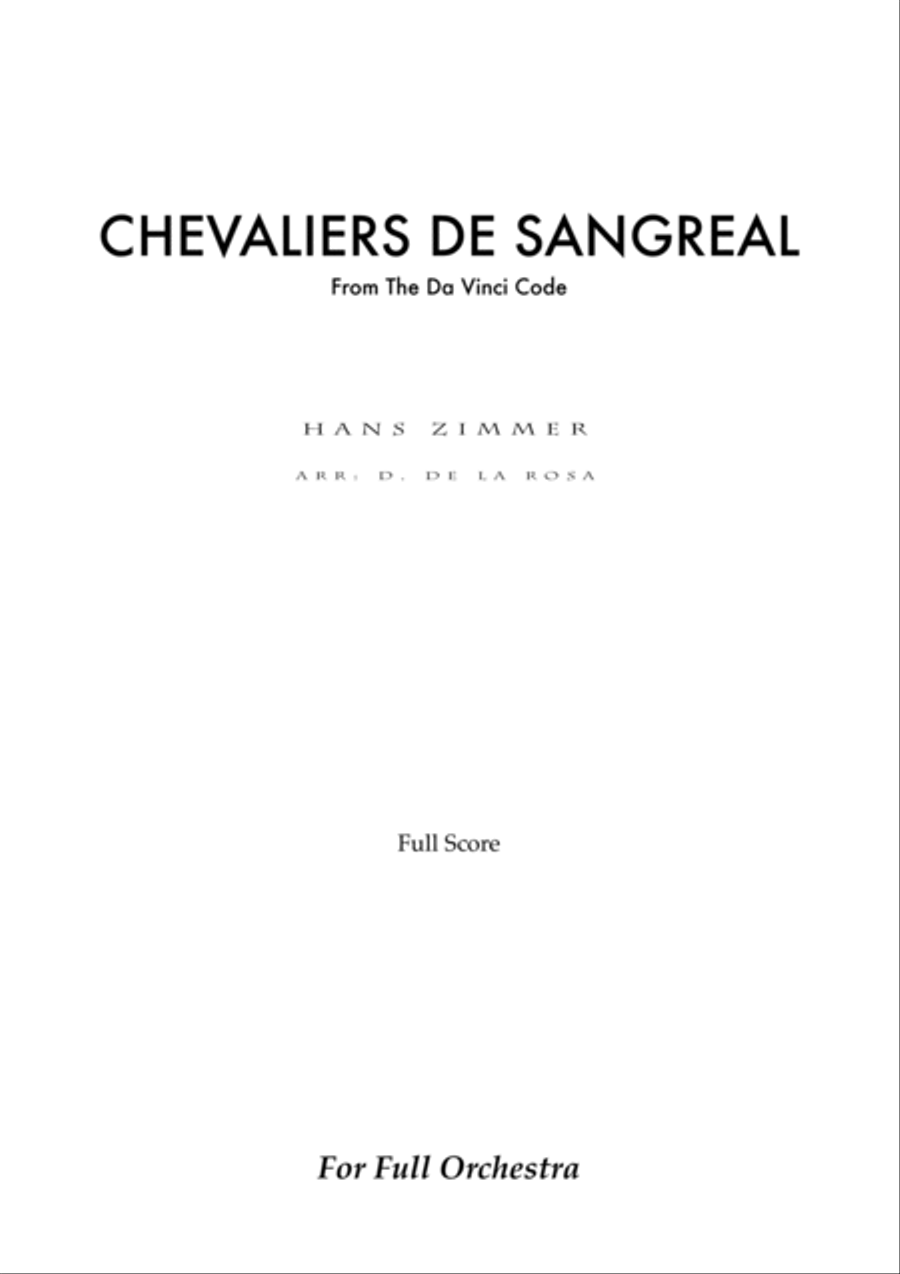 Hans Zimmer Chevaliers De Sangreal Sheet Music Chevalier De Sangreal - Score Only by Hans Zimmer - Full Orchestra