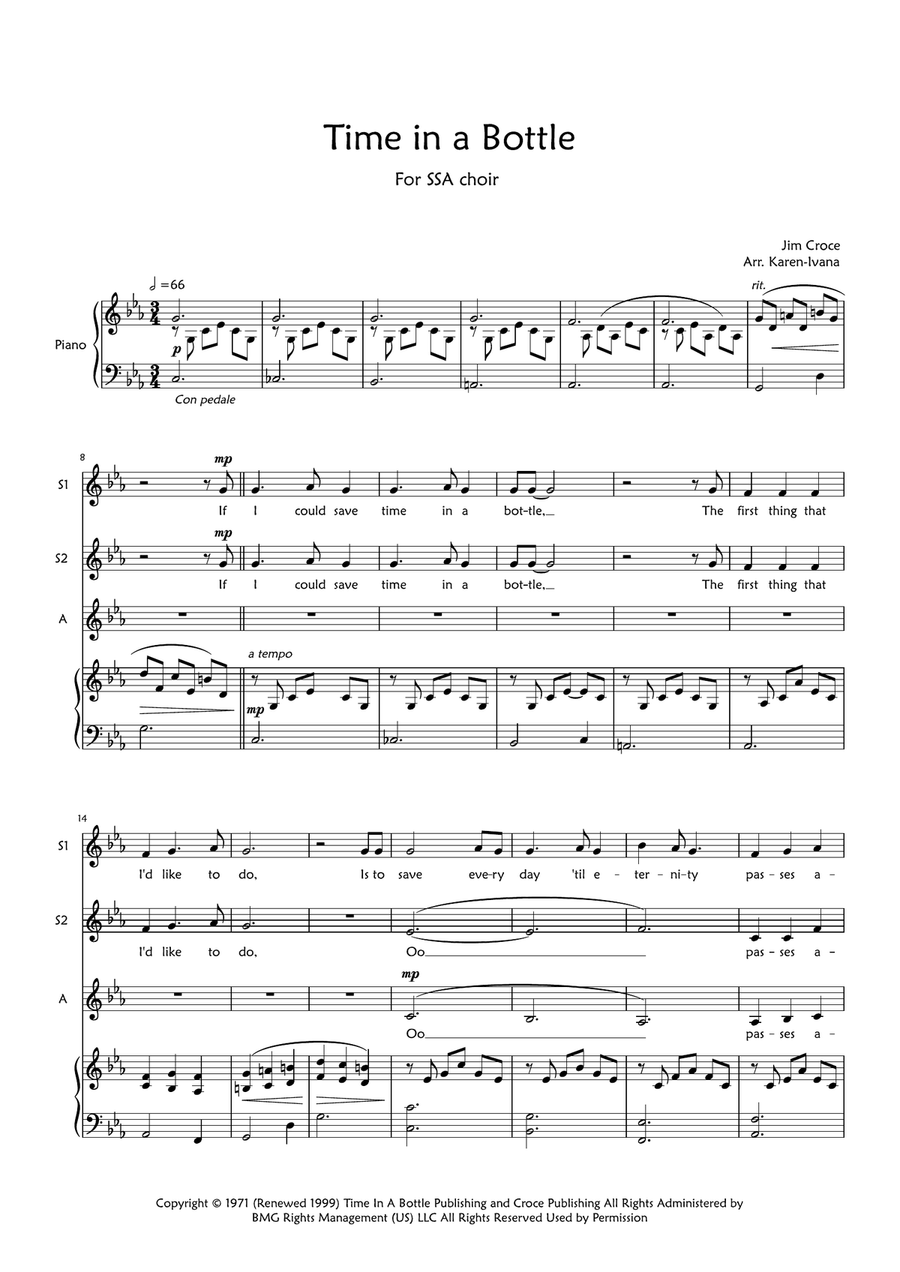 Time In A Bottle SSA scores gallery preview page 1