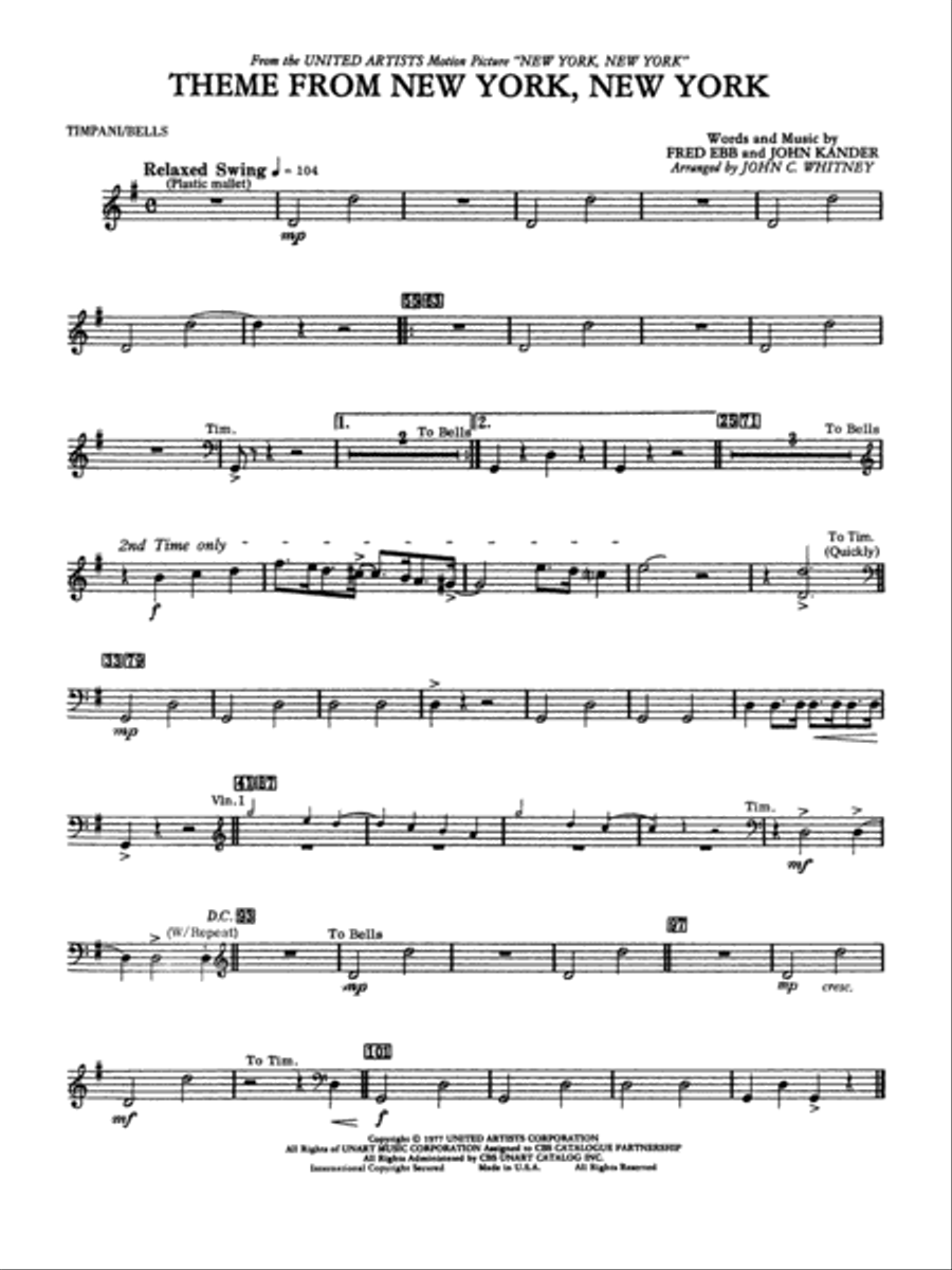New York, New York, Theme from: Timpani Full Orchestra scores gallery preview page 1