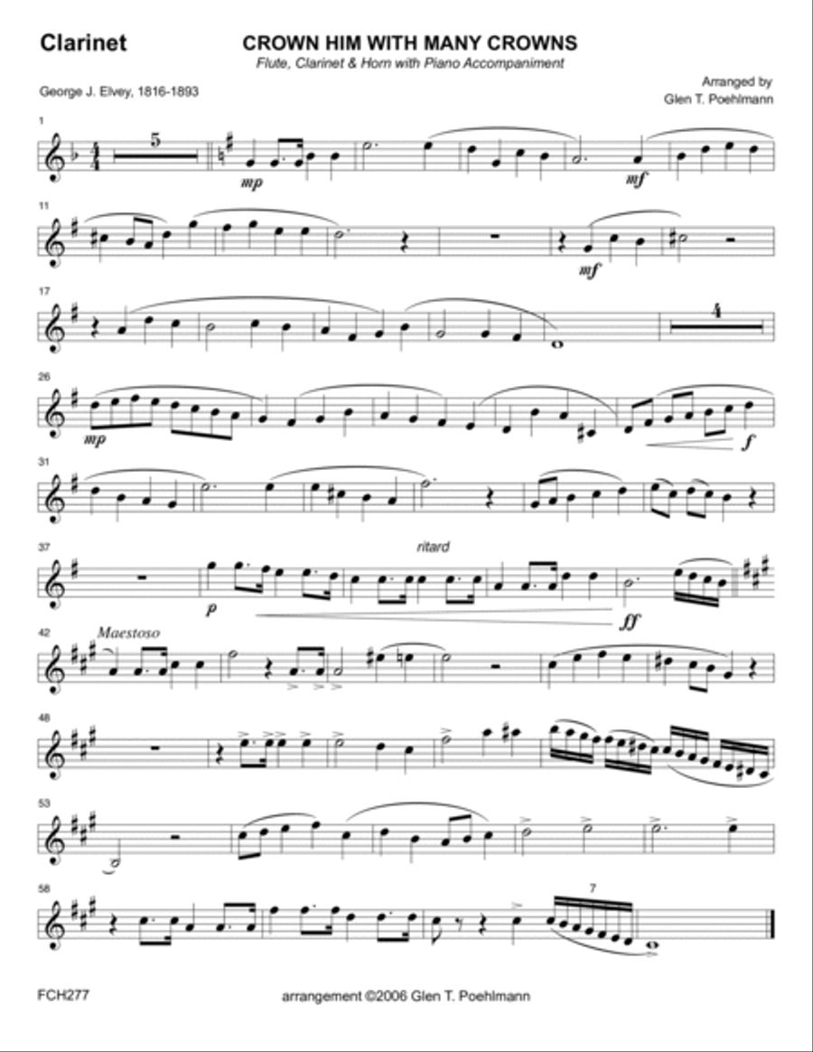 CROWN HIM WITH MANY CROWNS - FLUTE, CLARINET & HORN with Piano Accompaniment Small Ensemble scores gallery preview page 5