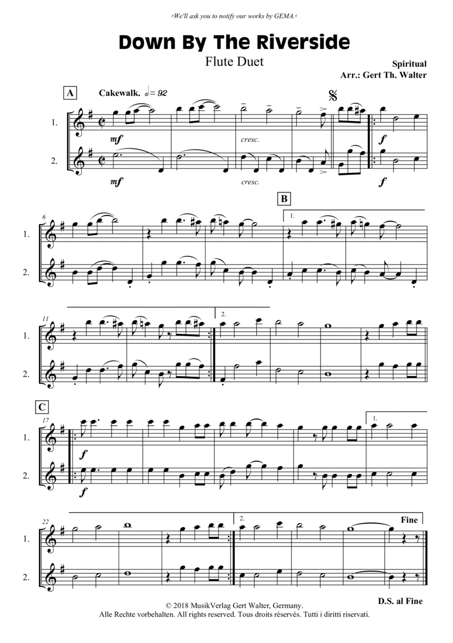 Down By The Riverside Flute Duet scores gallery preview page 1