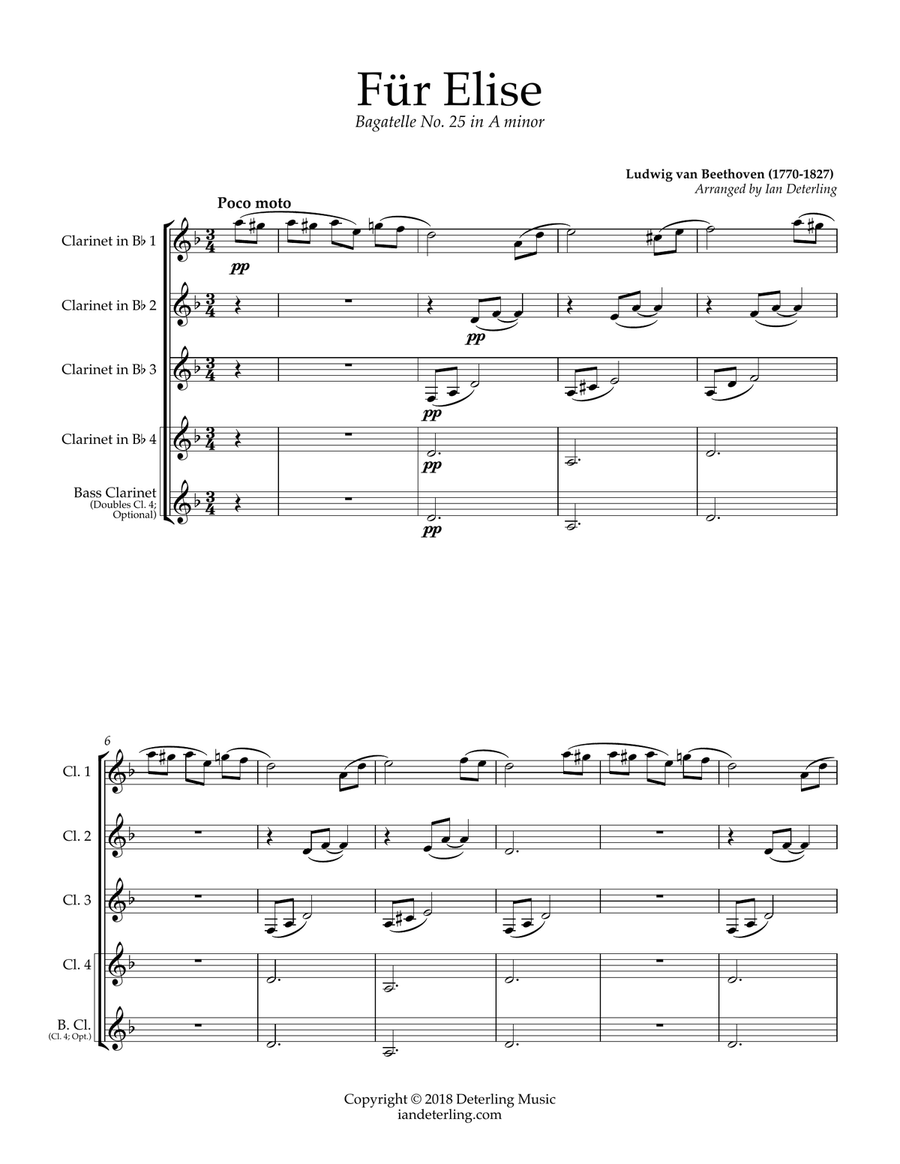 Für Elise (for Clarinet Quartet) Clarinet Quartet scores gallery preview page 5