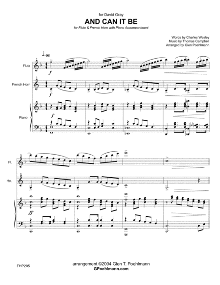 AND CAN IT BE - FLUTE & HORN with Piano Accompaniment Small Ensemble scores gallery preview page 1