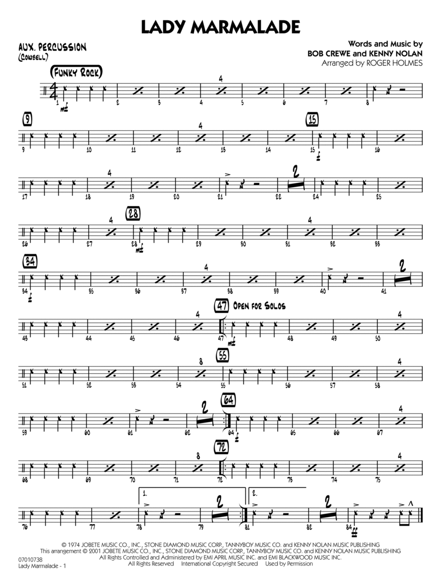Lady Marmalade (from Moulin Rouge) (arr. Roger Holmes) - Aux Percussion Jazz Ensemble scores gallery preview page 1