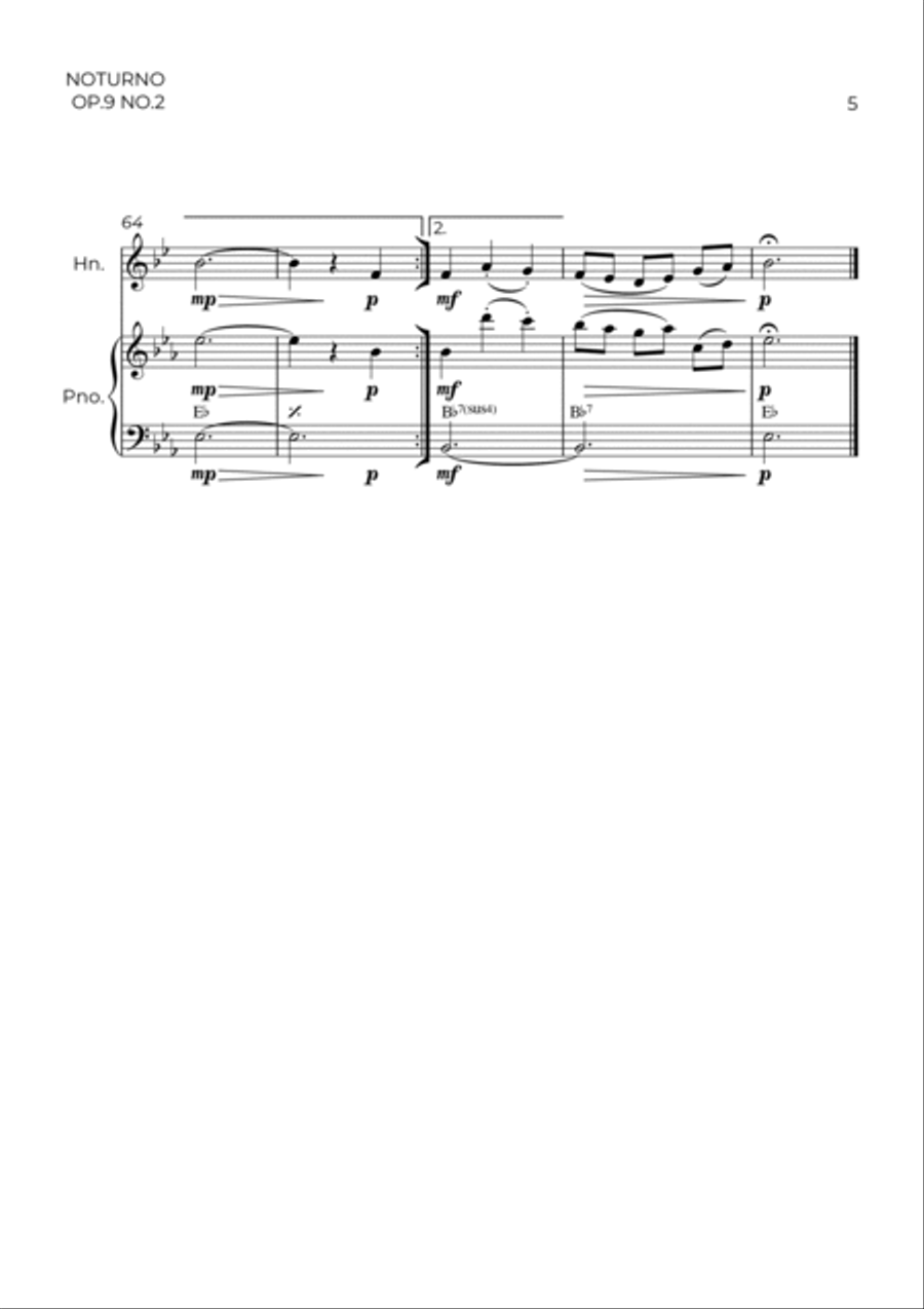 NOTURNO OP.9 NO.2 - CHOPIN - HORN & PIANO Brass Duet scores gallery preview page 5
