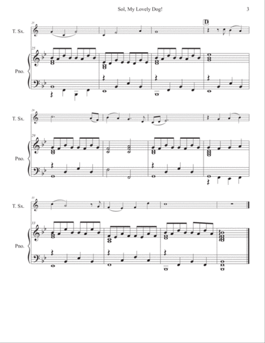 Sol, My Lovely Dog! for Tenor Saxophone and Piano Tenor Saxophone scores gallery preview page 4