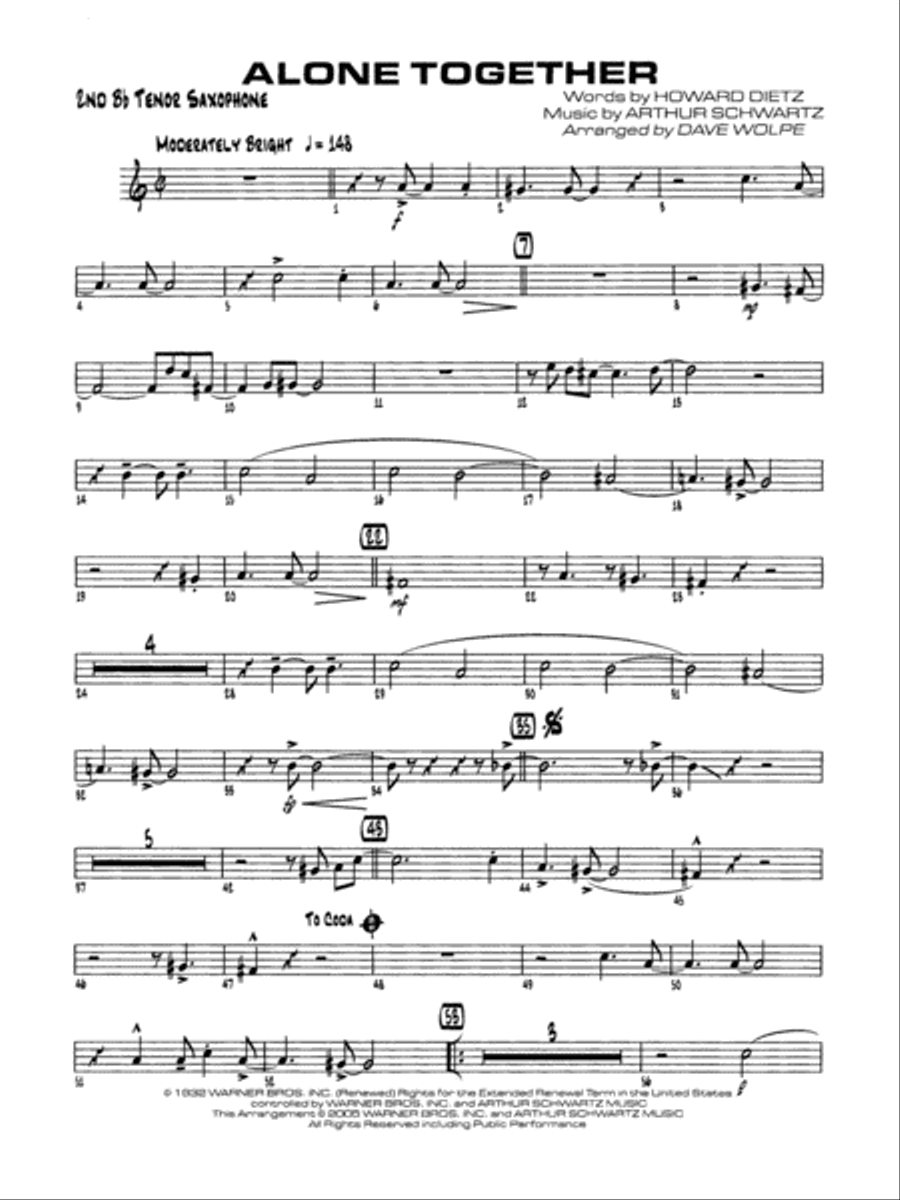 Alone Together: 2nd B-flat Tenor Saxophone Jazz Ensemble scores gallery preview page 1
