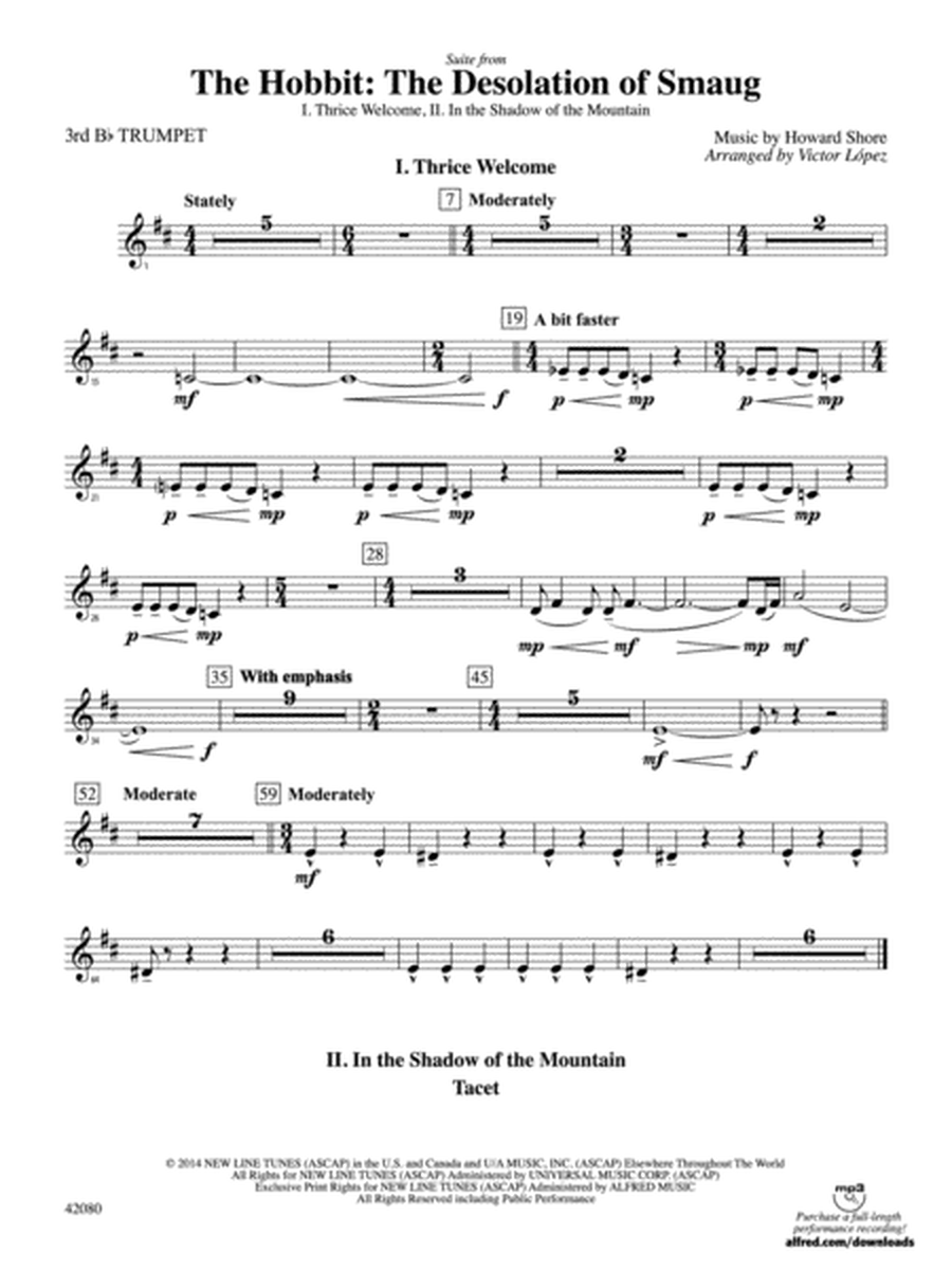 Suite from The Hobbit: The Desolation of Smaug: 3rd B-flat Trumpet