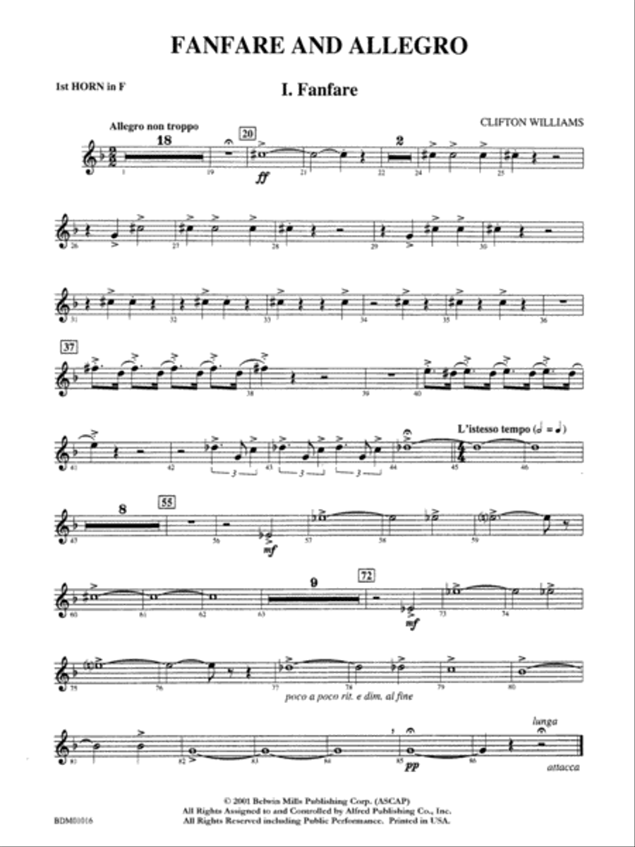 Fanfare and Allegro: 1st F Horn Concert Band scores gallery preview page 1