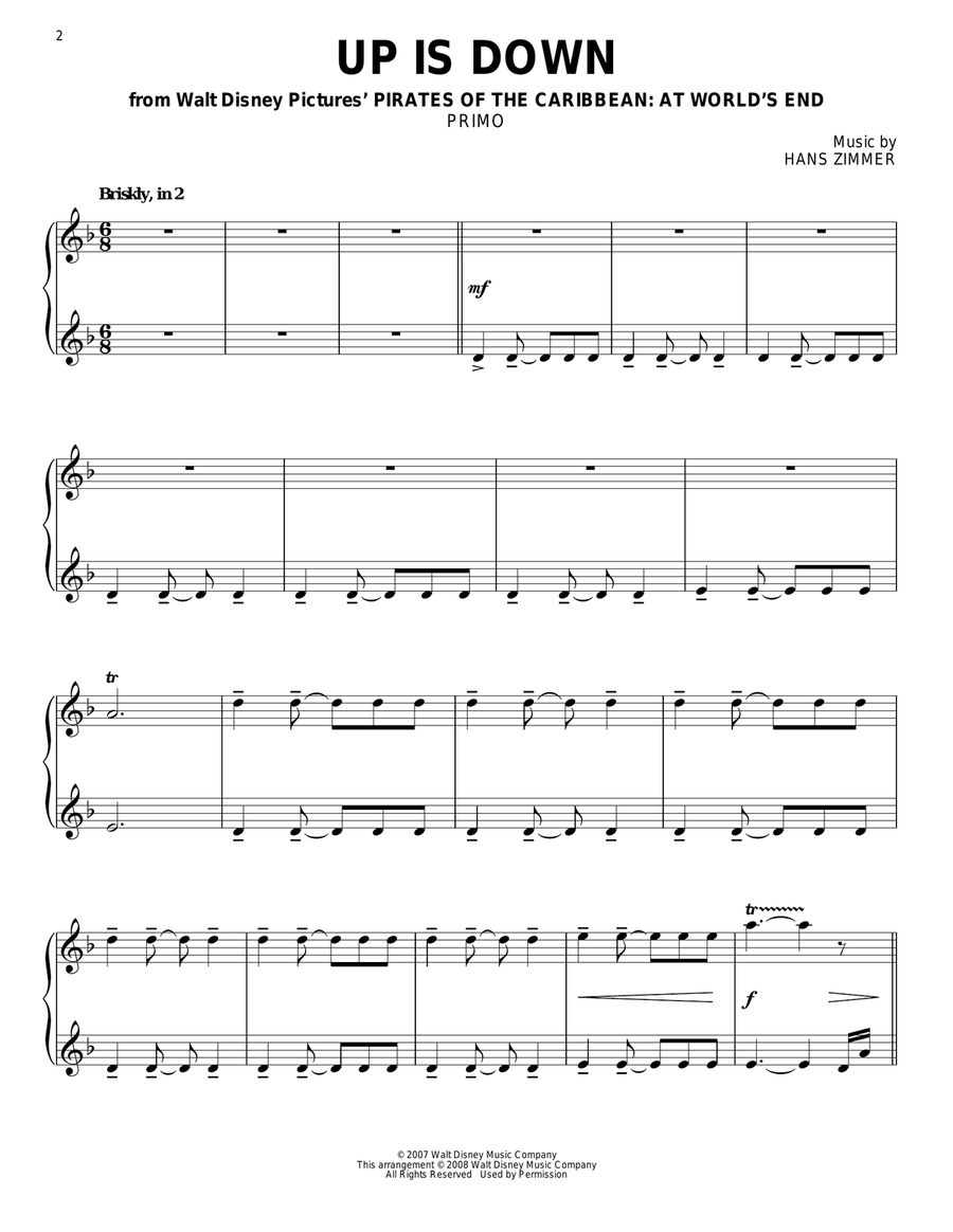 Up Is Down (from Pirates Of The Caribbean: At World's End) Piano Duet scores gallery preview page 2