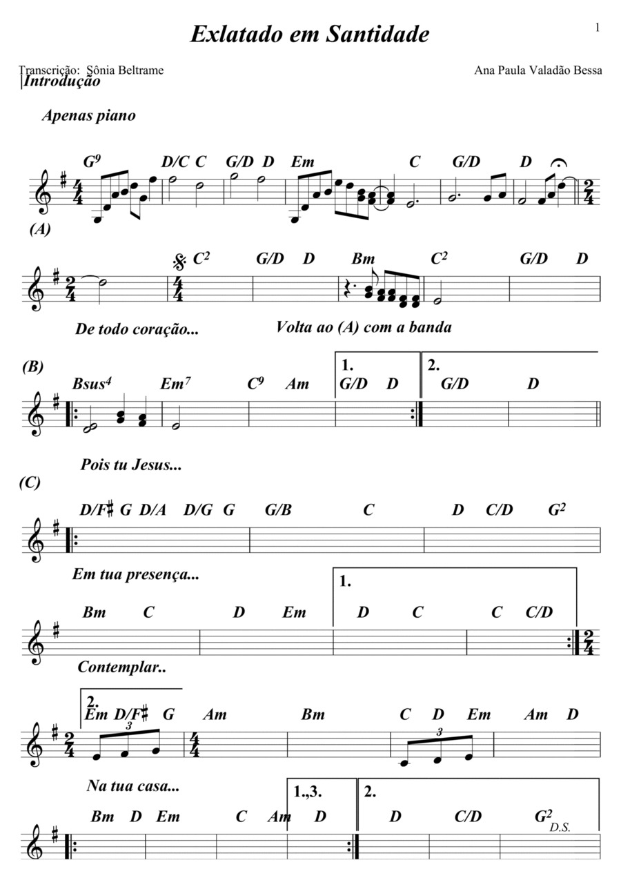 Exaltado em SAntidade Piano Solo scores gallery preview page 1