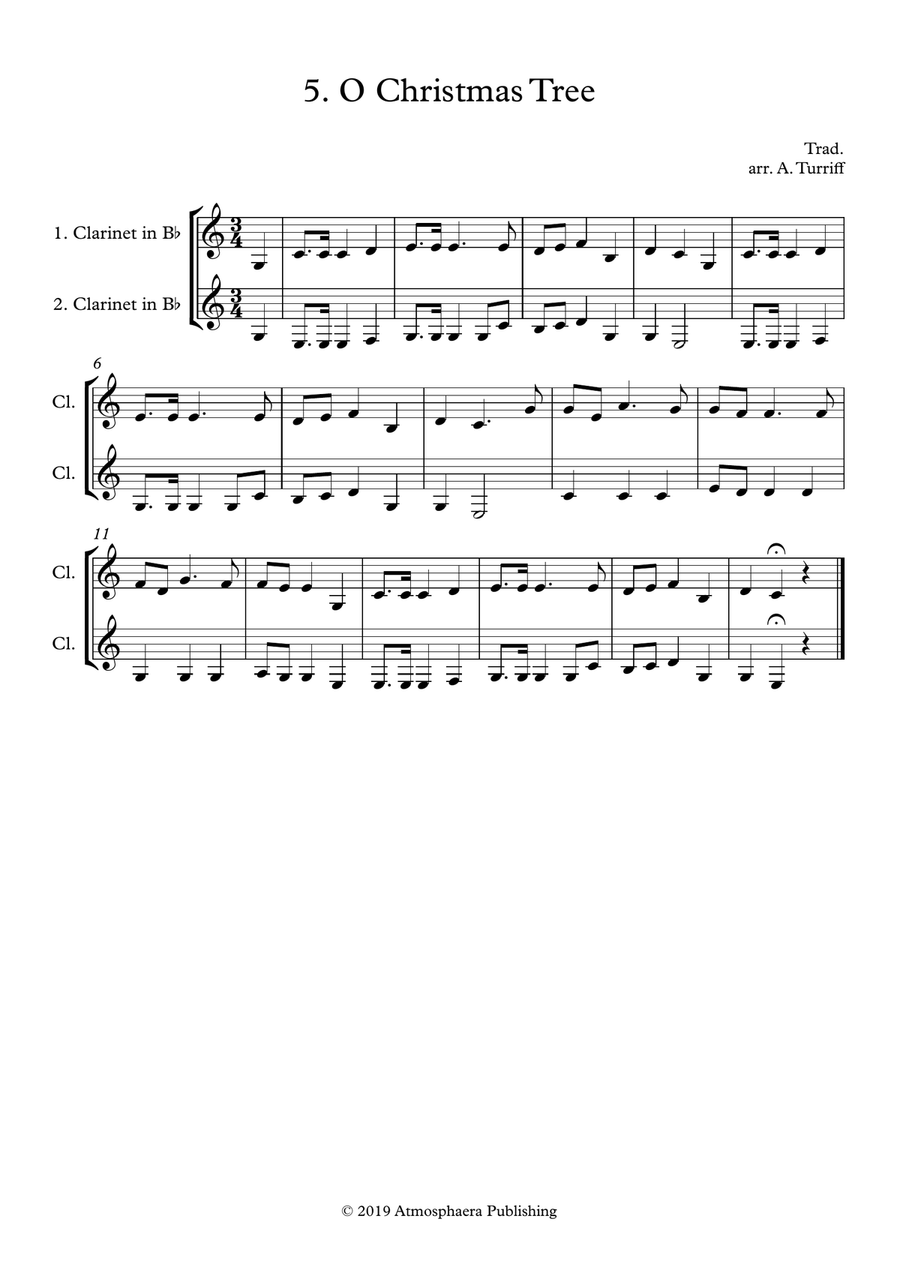 12 Easy Christmas Duets for Clarinet (in the Chalumeanu register) Clarinet Duet scores gallery preview page 6
