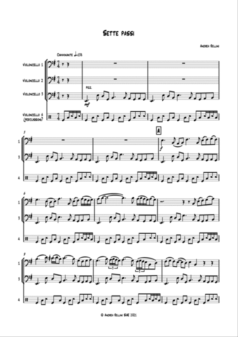 SETTE PASSI (Cello Quartet - 4 Cellos) String Quartet scores gallery preview page 2